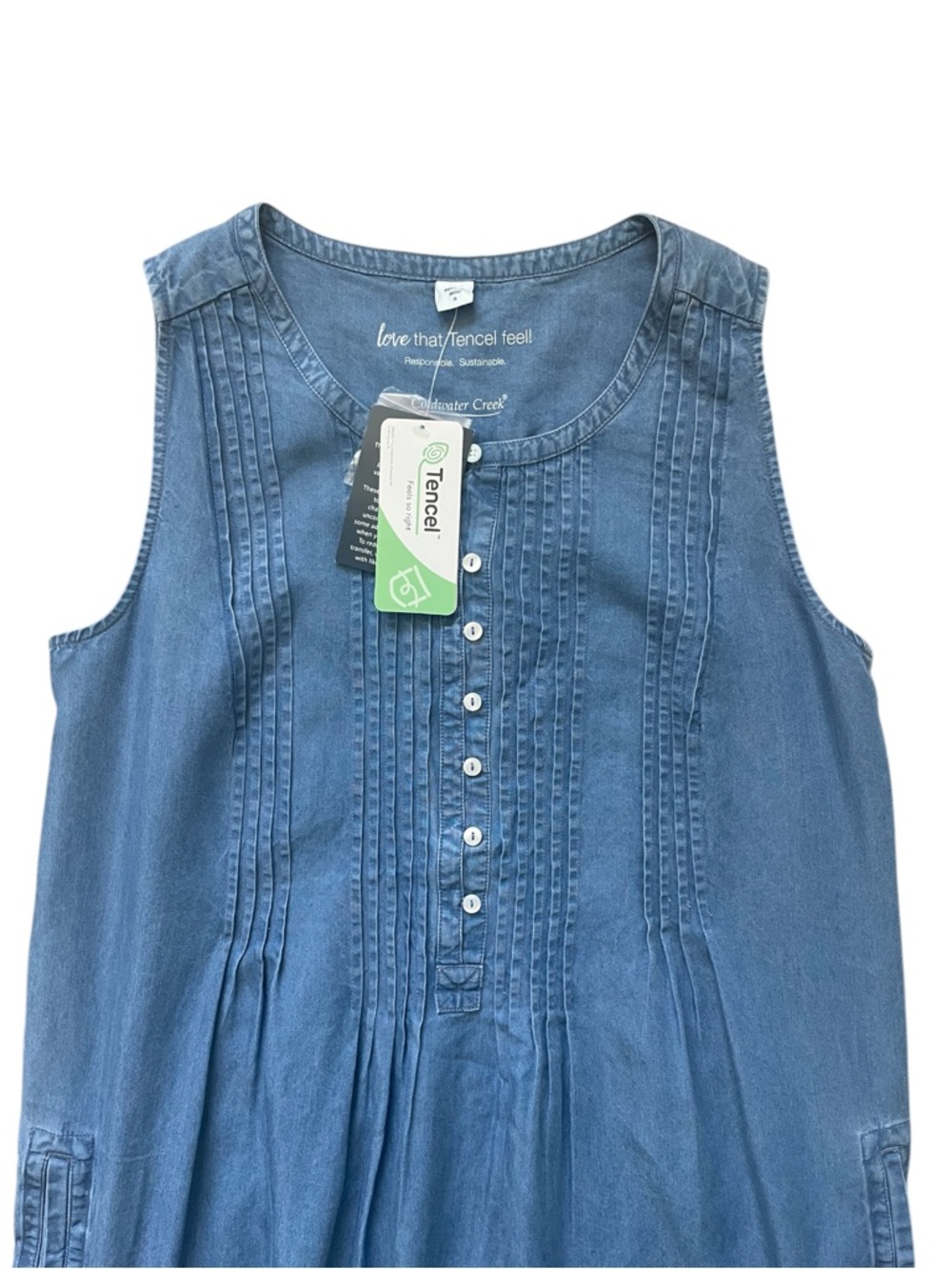 NWT Coldwater Creek Floria TENCEL Dress Sleeveless Pintuck Button Front Small - Picture 5 of 10